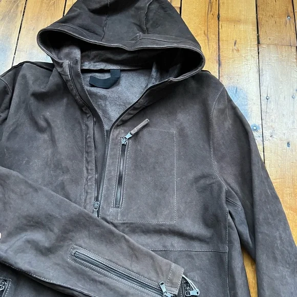 NWT Garrett Mens 54 (Fits US Large) Leather Jacket Hooded Full Zip Made in Italy - Picture 3 of 13